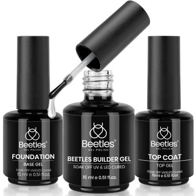 Beetles Builder Gel for Nails with Gel Base and Top Coat Set 3Pcs