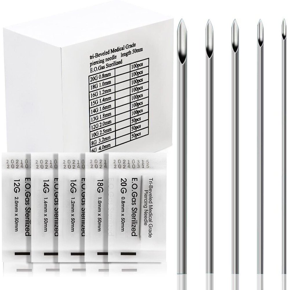 Lyuxzad Ear Nose Piercing Catheter 50Pcs Mixed Piercing Catheter 12G 14G 16G 18G and 20G Hollow Piercing for Ear Nose Navel Belly Nipple Lip Tongue Piercing Kits Piercing Tools (Mixed-50pcs)
