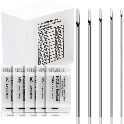 Ear Nose Piercing Needles - 50Pcs Mixed Piercing Needles 14G and 16G Stainless Steel Hollow Needles