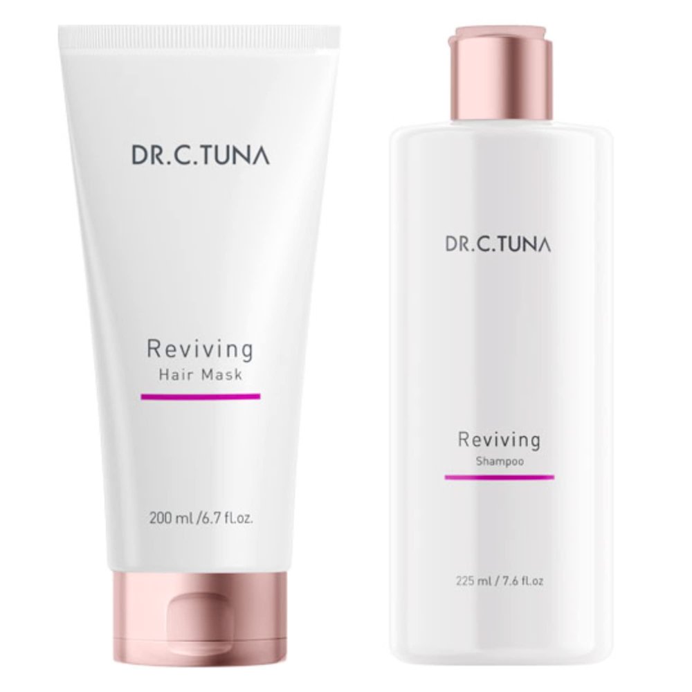 FARMASi Dr. C. Tuna Reviving Hair Care Set, Daily Cleanse & Softening System, Strengthening Shampoo 7.6 fl oz | Lightweight Hair Mask 6.7 fl oz