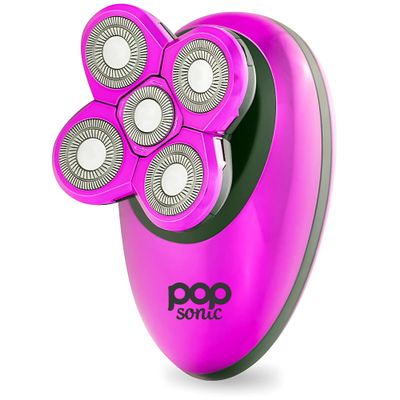 Pop Sonic 5-Head Electric Shaver Kit - Unisex (Purple) Shaver for Face, Head & Body - Smooth, Waterproof USB Rechargeable Trimmer with 360-Degree Precision Cut Heads for Men & Women