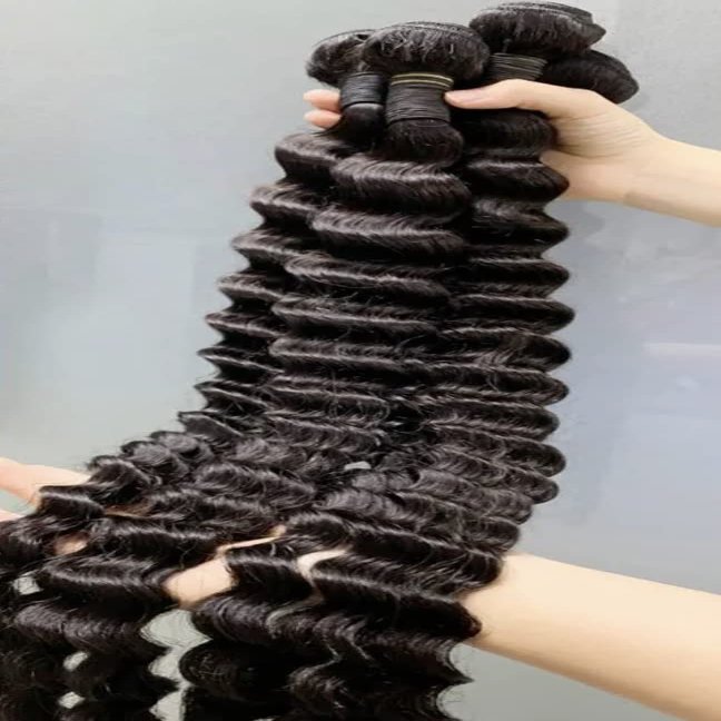 12A 100% raw unprocessed virgin human hair bundles natural black, deep wave 18 inch single bundle