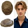 FACE MIRACLE Toupee for Men French Lace Front Mens Toupee Human Hair Replacement Systems Bleached Knots Men Hairpieces Hair Units for Man 8X10" #1710 Dark Ash Blonde with 10% Gray view 1
