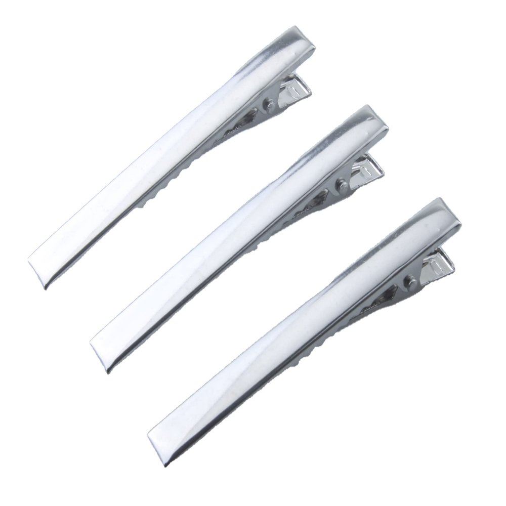 MAHAVIMOKSA Wholesale 100pcs 75mm/3" Silver Flat Single Prong Alligator Hair Clips for DIY Craft (75mm)