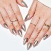 GLAMERMAID Matel Sliver Press on Nails Medium Almond, Handmade Metal Chrome Fake Nails Stiletto, Gloss Gel Glue on Nail Short Oval Kit for Women, Reusable Luxe Glitter Gold Stiletto False Nail Tip view 4