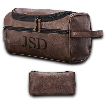 2 in 1 Personalized Toiletry Bag, Water-resistant Large Capacity Leather Travel Organizer Custom Printing Name Monogram For Men Groomsmen Gifts Leather Dopp Kit