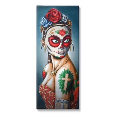 Stupell Industries Day Of Dead Skull Face Painting Roses Tattoos, Design by Amy Brinkman