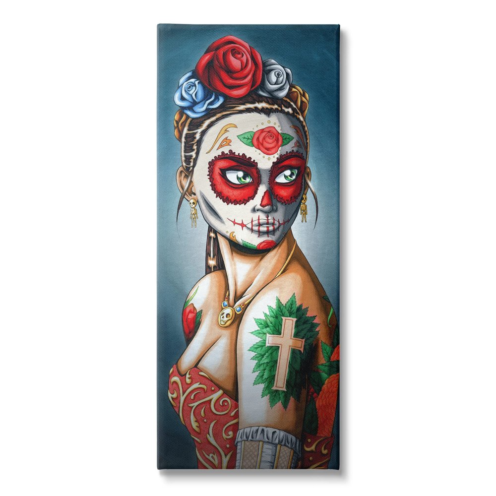 Stupell Industries Day Of Dead Skull Face Painting Roses Tattoos, Design by Amy Brinkman