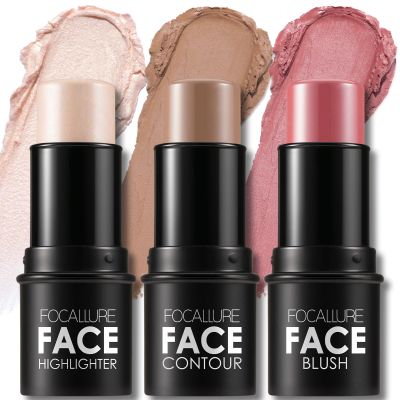FOCALLURE 3 Pcs Cream Contour Sticks,Shades with Highlighter & Bronzer & Blush,Non-greasy Long-wear Face Contouring Pen,Easy to Sculpt the Face and Create a Lightweight Finishing Makeup,LIGHT-MEDIUM