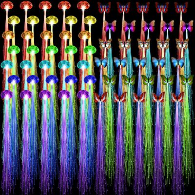 60 Pack Glow Hair Clips Light Hair Accessories 30 LED Lights 30 Butterfly Fiber Optic LED Extension Barrettes Rave Glow in The Dark Flash Barrettes Braid
