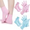 Jiuguva 4 Pairs Moisturizing Gloves Socks Set Gel Aloe Gloves Infused Lotion Gloves Heel Socks for Dry Cracked Feet Women Men (Blue, Pink) view 1