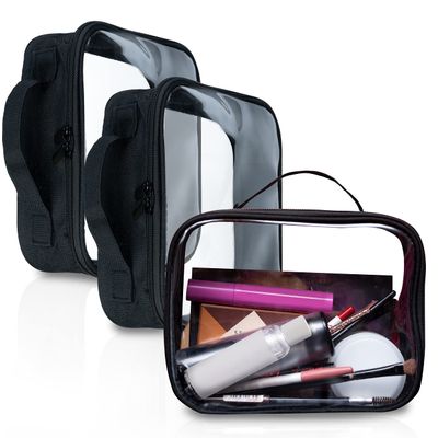 Bolsafy Clear Makeup Bags with Zipper 3pcs in Black, 6.5 x 8.3 inches - Quart Size, TSA Approved Toiletry Bag - Waterproof & Leak-Resistant PVC Clear Travel Bags Perfect for Women, Men & Kids