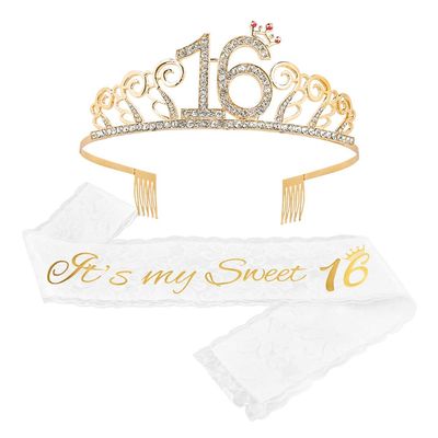 16 birthday crystal tiara crown birthday crown crowns crystal tiara birthday crown sash birthday tiara crown women girls birthday tiara for decorations