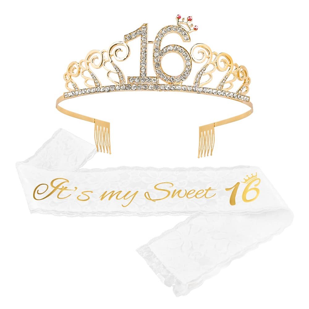 16 birthday crystal tiara crown birthday crown crowns crystal tiara birthday crown sash birthday tiara crown women girls birthday tiara for decorations