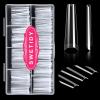 500Pcs XXL No C Curve Coffin Tips for Acrylic Nails Professional Set, Clear Half Cover Long Fake Nails, Ballerina Shaped French Tips for Salon and DIY Art 10 Sizes view 1