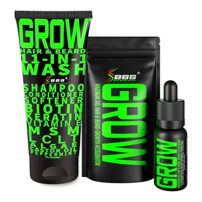 Beard Growth Kit w/GROW XXL Beard Oil for Men/Conditioner & Accelerator for Facial Hair + GROW 11-in-1 Mens Shampoo & Conditioner (Hair Growth Shampoo for Men w/Biotin) - Formulated in America