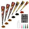 Temporary Tattoos Kit, 6Pcs Semi Permanent Tattoo Paste Cones, India Body DIY Art Painting for Women Men Teens,Summer Trend Freehand Plaste with 3 Colors,20Pcs Adhesive Stencil,1Pc Bottle,4Pcs Nozzles view 1