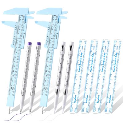 Teling 10 Pcs Eyebrow Ruler tools set 2 Eyebrow Measuring Ruler kit 4 Microblading White Skin Marker Pen 4 Paper Permanent Makeup Position Mapping Mark Tools for Artists Skin
