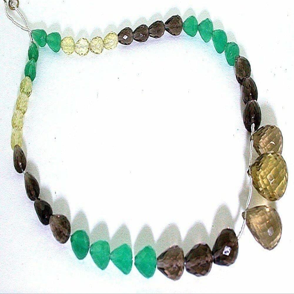 99.40 Ct Temporary Strung Citrine Smoky Quartz Green Agate Briolette Gem Strand