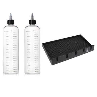 Segbeauty Hair Dye Bottle & Barber Clipper Tray, 2pcs 16.9oz Twist-On Top Tip Cap Squeeze Bottle with Ratio Graduated Scale, 5 Notches Professional Barber Clipper Holder Clipper Rack Non-slip Black