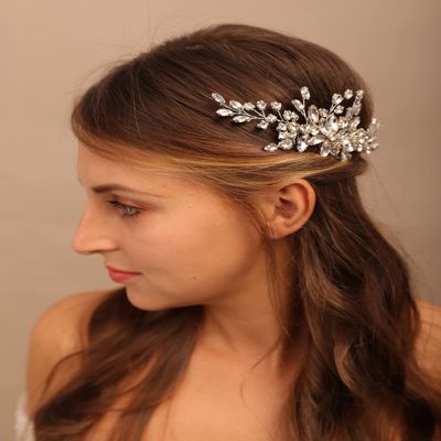 YERTTER Wedding Flower Comb Rhinestone Crystal Hair Side Comb Clip Updo Bridals Headpieces Crystal Wedding for Women Accessories for Brides and Bridesmaids (Silver)