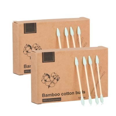 200pcs Natural Bamboo Cotton Swabs, Eco-Friendly & Biodegradable  Comfortable and Soft,Plastic Free Double Ear Sticks for Ears Cleaning and Makeup,Dirt Removal,Crafts,Painting (Green)