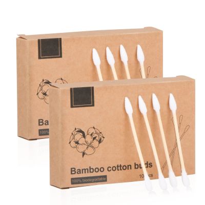 Natural Bamboo Cotton Swabs, Eco-Friendly & Biodegradable  Comfortable and Soft,Plastic Free Double Ear Sticks for Ears Cleaning and Makeup,Dirt Removal,crafts,painting (White-200pcs)