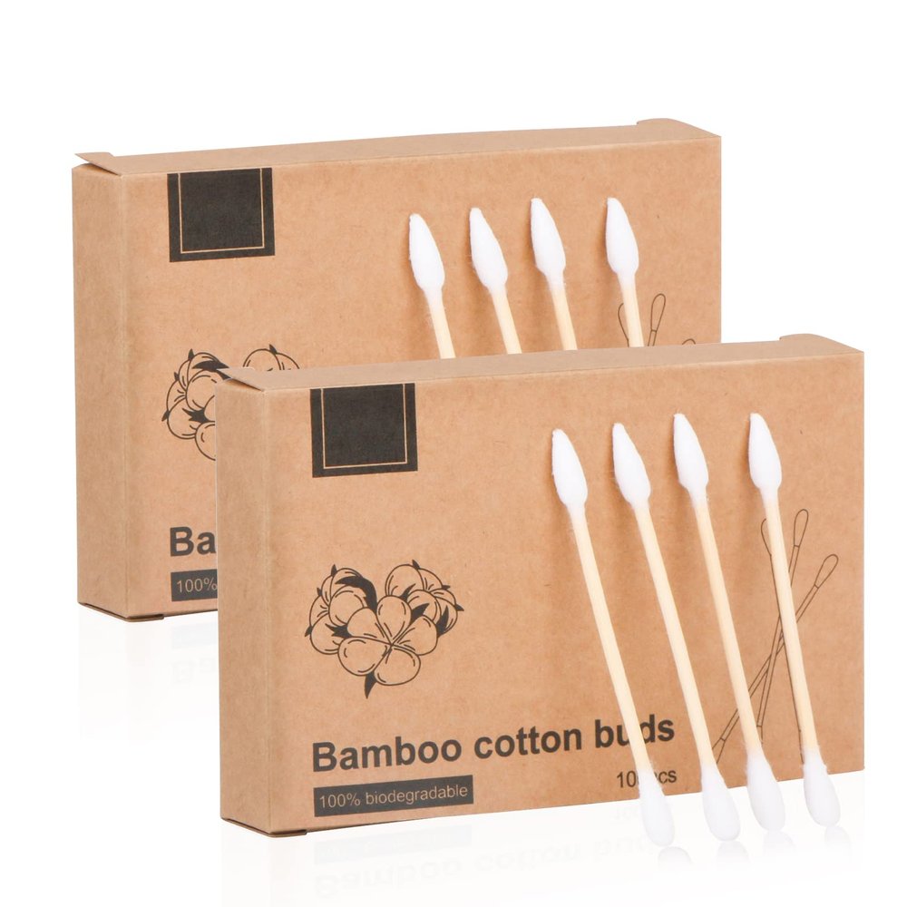 Natural Bamboo Cotton Swabs, Eco-Friendly & Biodegradable  Comfortable and Soft,Plastic Free Double Ear Sticks for Ears Cleaning and Makeup,Dirt Removal,crafts,painting (White-200pcs)