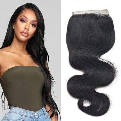 10" Transparent Lace Closure 4x4 100% Human Hair Body Wave Pre Plucked Closure With Bangs Baby Hair Knots Can Be Bleached For Black Women