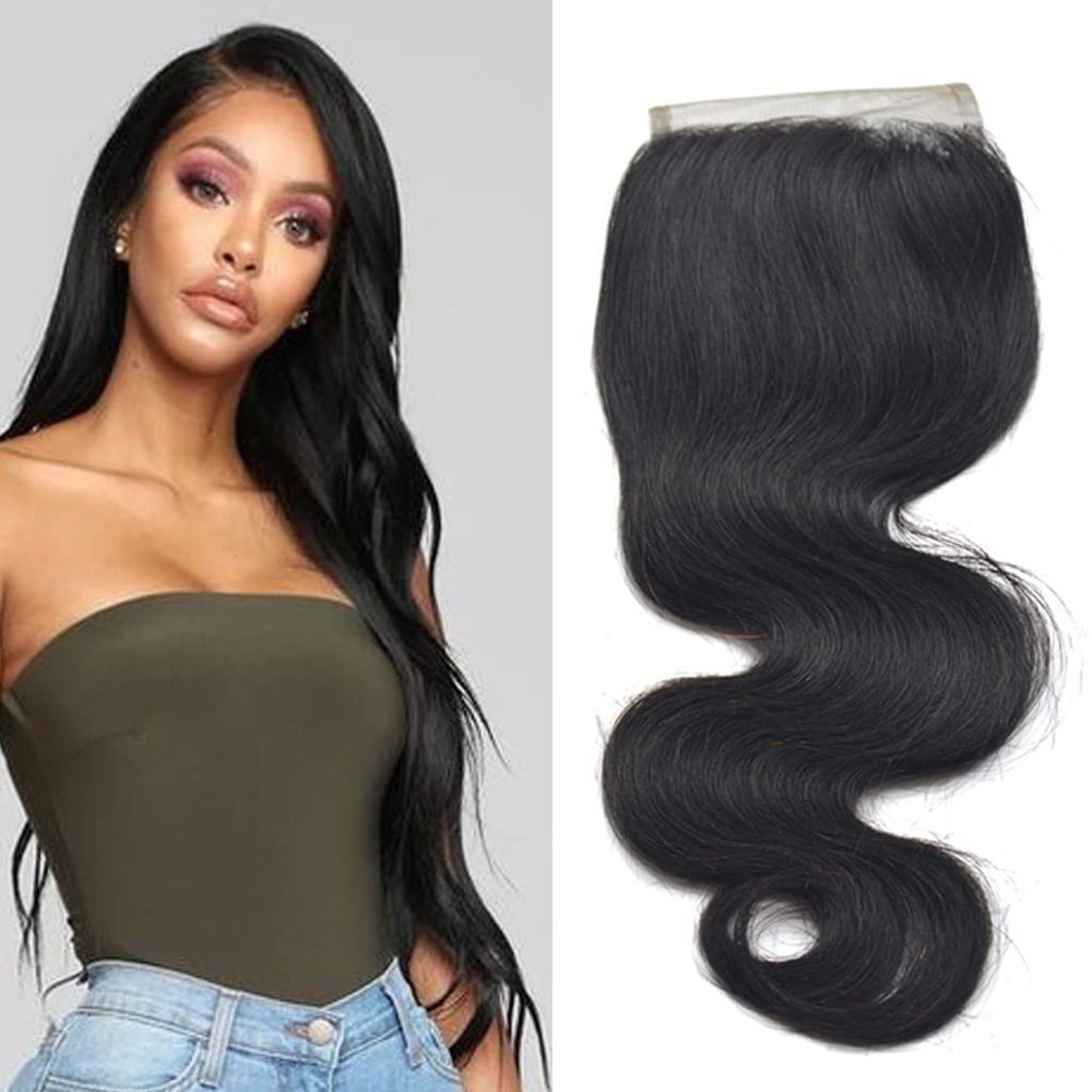10" Transparent Lace Closure 4x4 100% Human Hair Body Wave Pre Plucked Closure With Bangs Baby Hair Knots Can Be Bleached For Black Women