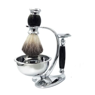 Magyfosia Classic Men's Double Edge Safety Razor Kit includes Pure Badger Hair Shaving Brush,Heart Shape Razor & Brush Stand Holder and Shaving Bowl Christmas Original Gift Set