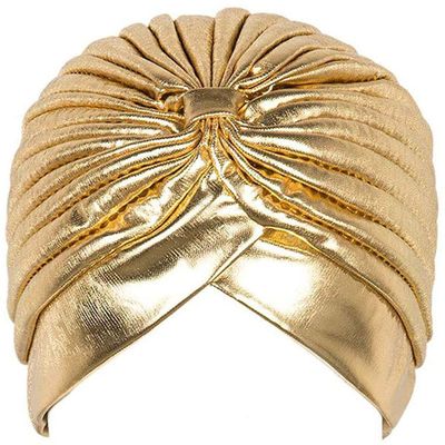 Vintage Polyester Turban Hat, Pleated Head Wrap Headband Cross Twist Chemo Turban Headwear Arab Hair Wrap Gold