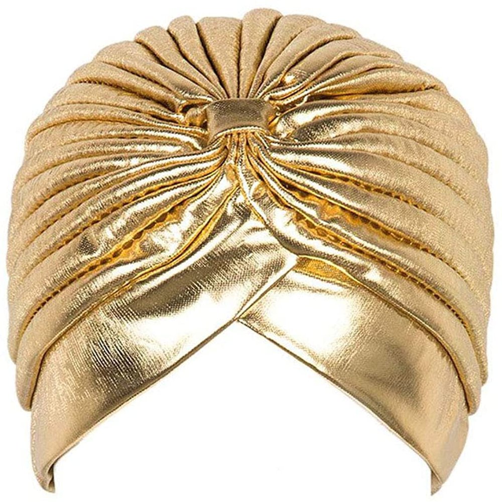 Vintage Polyester Turban Hat, Pleated Head Wrap Headband Cross Twist Chemo Turban Headwear Arab Hair Wrap Gold