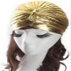 Vintage Polyester Turban Hat, Pleated Head Wrap Headband Cross Twist Chemo Turban Headwear Arab Hair Wrap Gold view 2