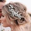 Easedaily Bride Wedding Hair Comb Silver Flower Leaf Bridal Hair Piece Crystal Hair Accessories for Women and Girls view 1