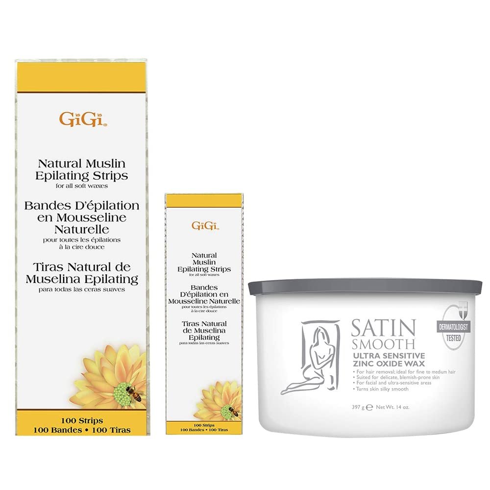 Gigi Solution - Gigi Small & Large Muslin Strips AND Satin Smooth Zinc Oxide Hair Removal Wax