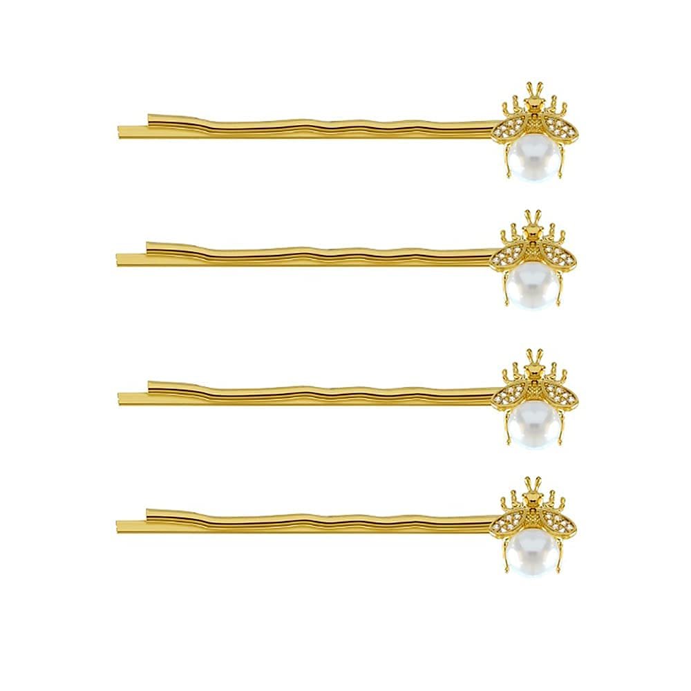 4 Pcs Bee Hair Pins Pearl Hair Side Clips Metal Bobby Pins Hairpins Hair Clips Barrettes
