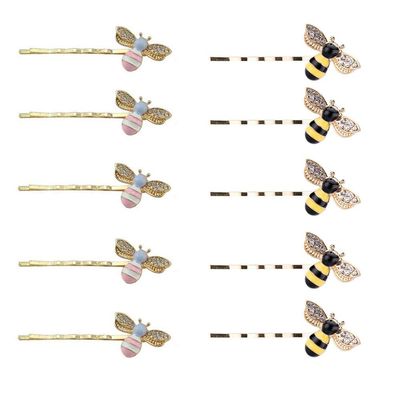 10 Pcs Cute Honeybee Hairpins Rhinestone Hair Clips Metal Hair Side Clip Barrette Bobby Pin