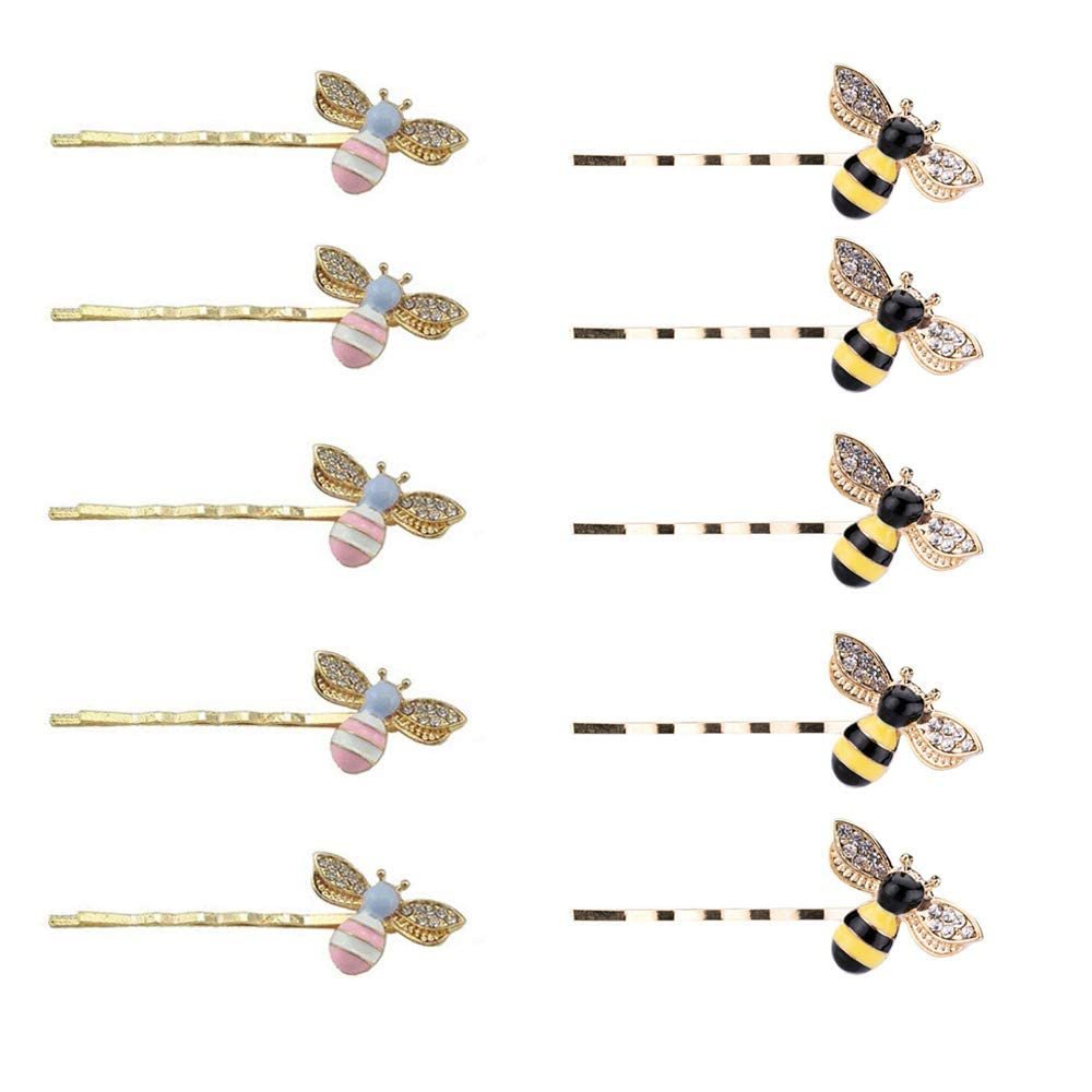 10 Pcs Cute Honeybee Hairpins Rhinestone Hair Clips Metal Hair Side Clip Barrette Bobby Pin