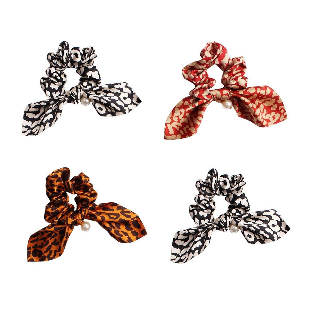 4 Pcs Chiffon Bowknot Hair Scrunchies Scarf Hair Ties Elastic Ponytail Holder Floral Hair Scrunchy Ropes Rabbit Bunny Ear Hair Bands