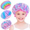 3 Pcs Kids Girls Toddler Shower Cap - Reusable Plastic Rainbow Unicorn Mermaid Hair Cap, Waterproof Adjustable Cute Head Cap for Children and Women view 1