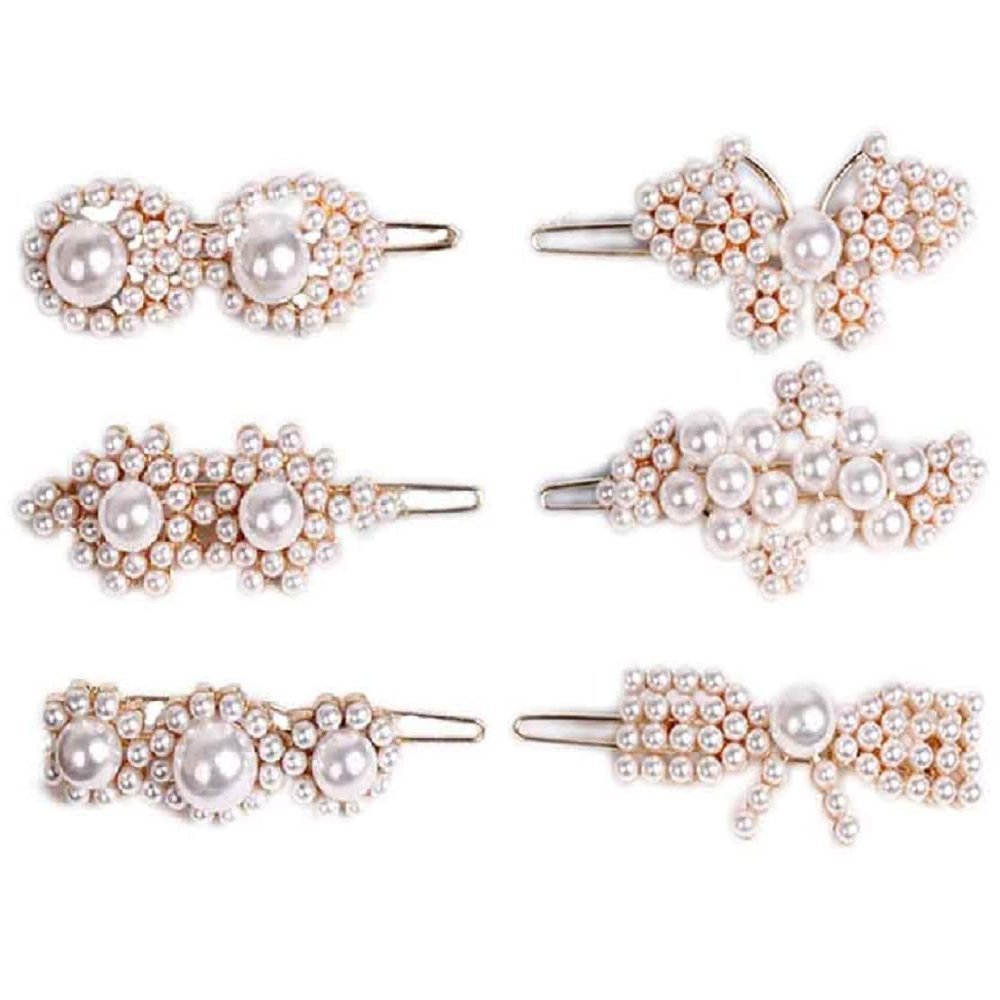 6 Pcs Bowknot Pearl Hair Clips Butterfly Bobby Pins Hair Barrette Clip Side Clamp Hair Pin