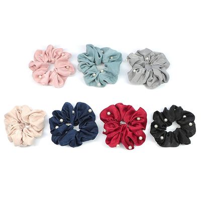 7 Pcs Elastic Hair Scrunchies PearlHair Bands Scrunchy Hair Ties with Pearl Solid Color Ponytail Holder Hair Scrunchy