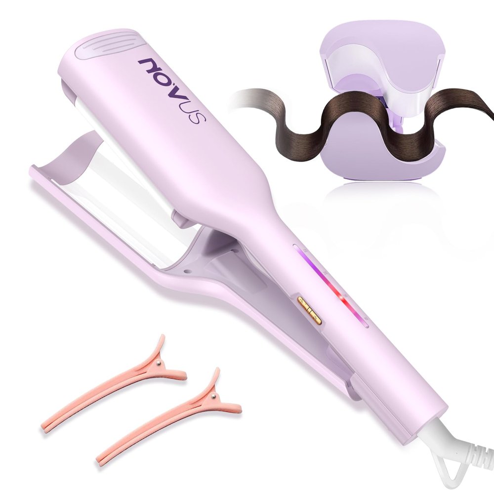 NOVUS Curling Iron Hair Crimper Waver - 1.25 Inch Anti-Scald Waves Curling Wand, Ionic Deep Waver Hair Curler Tool with Ceramic 2 Barrel for All Hair Types, Auto Shutdown Protection
