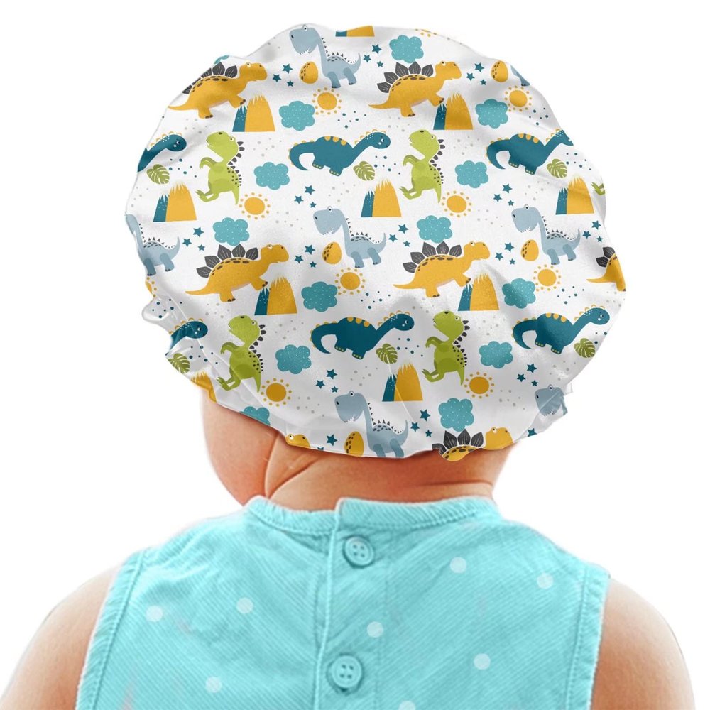 Babrukda Kids Hair Cover Dinosaur Novelty Printed Satin Bonnet Satin Sleep Cap Adjustable Elastic Band Beanie Hat for Night Sleeping Festival Holiday Headwear for Girls Boys Toddler Children Baby