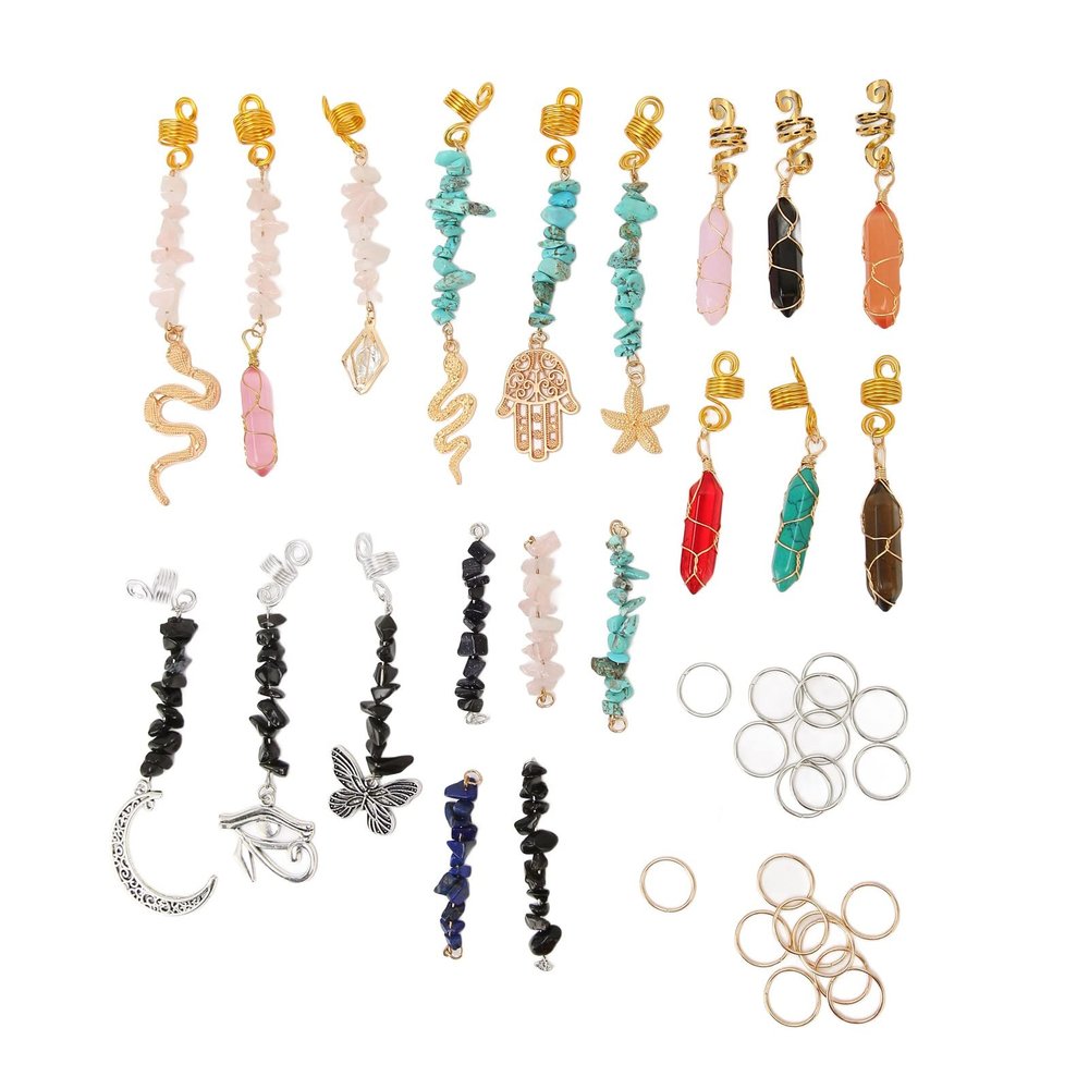40 Pieces Hair Beads Dreadlocks, Hair Coil Braid Hair Rings, Jewelry Multiple Style Hair Pendants Crystal Lock Hair Jewelry