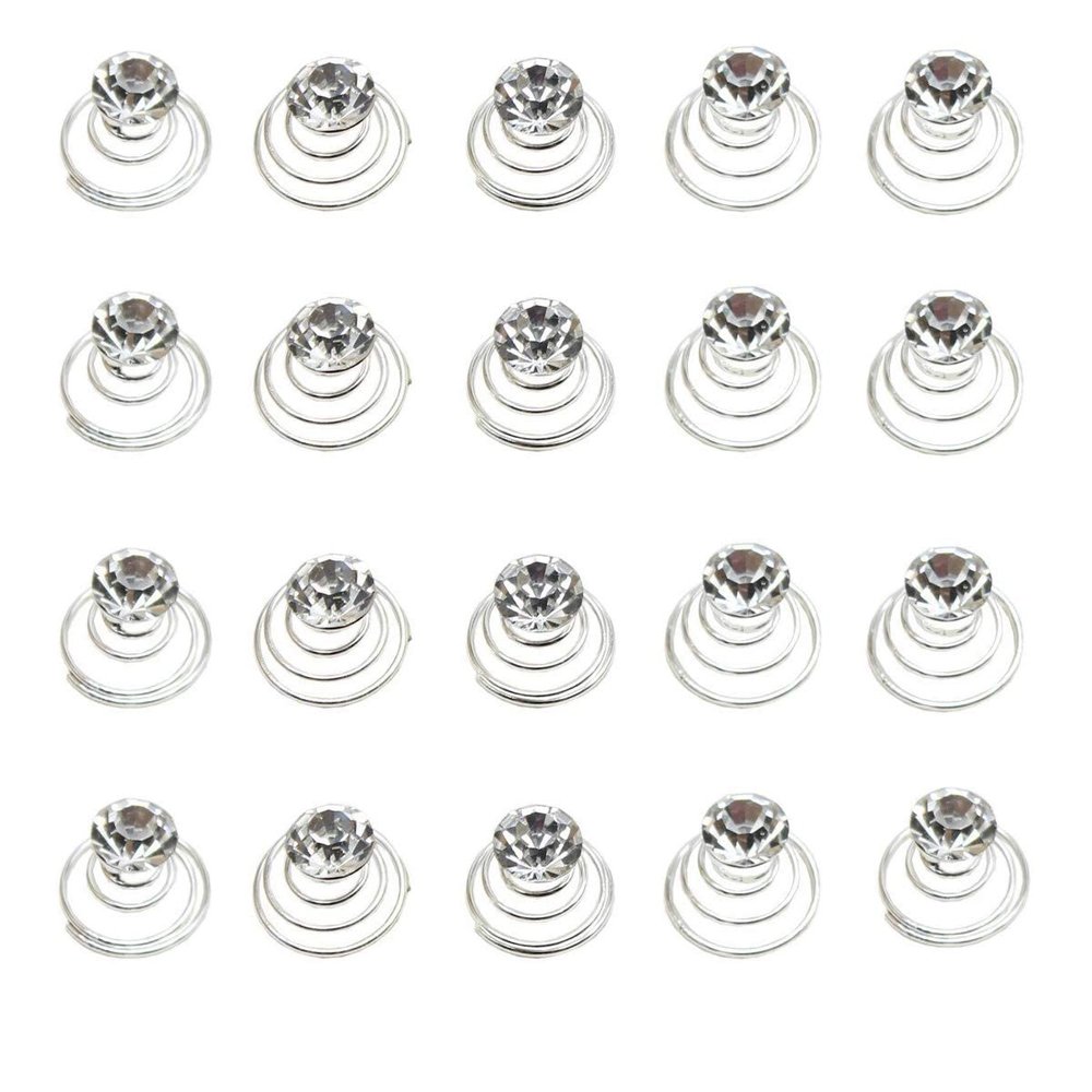 20 Pcs Shiny Rhinestone Spiral Twist Hairpins Crystal Spiral Hair Pins Swirl Hair Twists Coils Hair Clips for Wedding Bridal