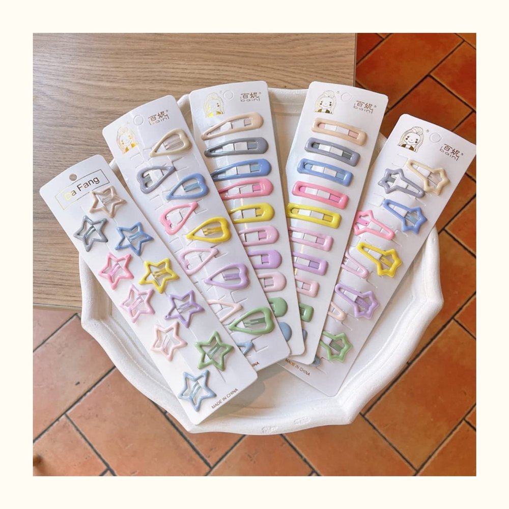 50 Pcs Women Girls Cute Colorful Star Waterdrop Shape Metal Snap Hairpins Hair Clips Barrettes BB Clips Headwear