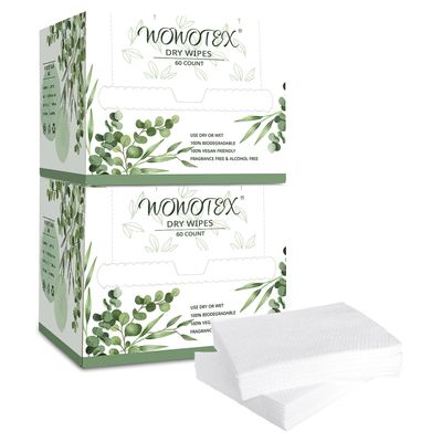 WOWOTEX Disposable Face Towel Biodegradable Large Dry Face Wipes 120 Count/2 Box Extra Thick Soft Clean Facial Towels for Sensitive Skin, Makeup Removing, Facial Cleansing, Nursing, Travel, 10"12"