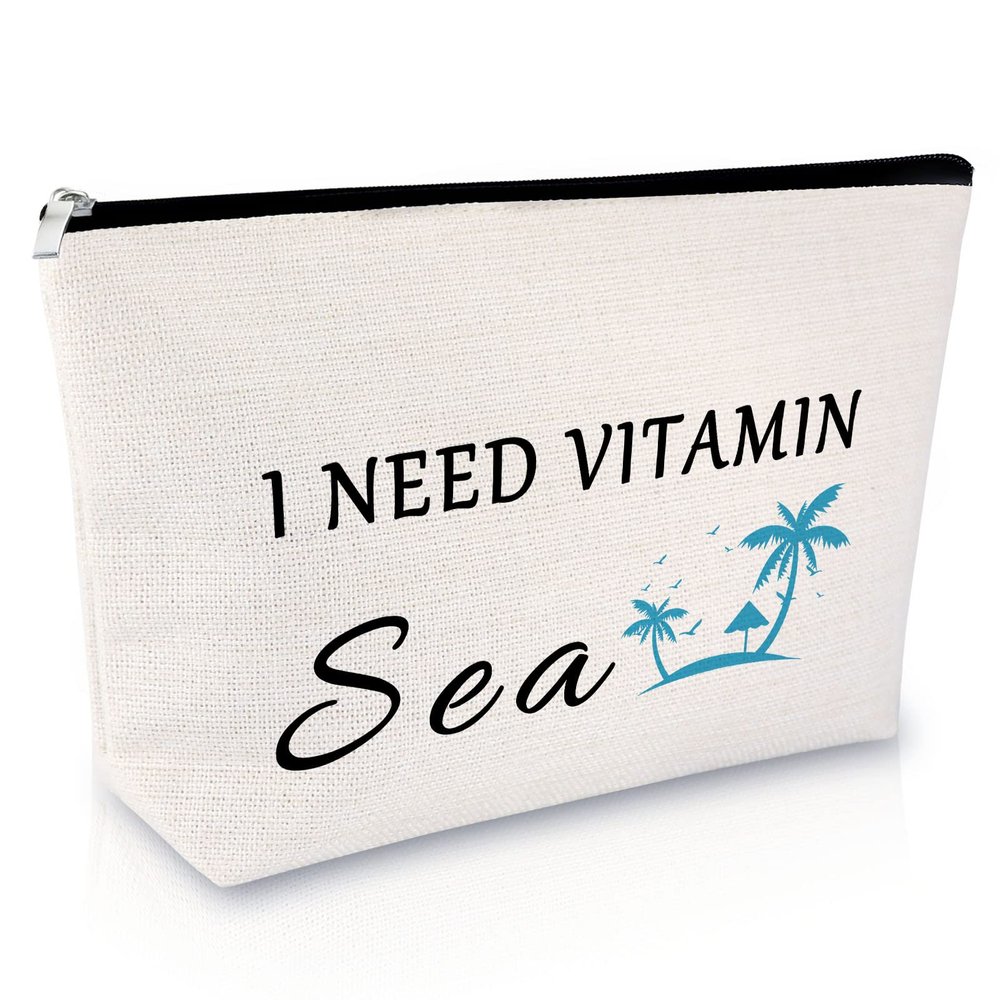 Beach Lover Gift Makeup Bag Beach Themed Gifts Funny Sea Lovers Presents for Women Girls Weekend Vacation Travel Presents for Girls Teen Birthday Christmas Graduation Keepsake Travel Cosmetic Pouch